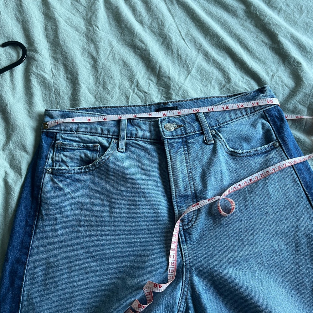 Express Two-Tone Light & Dark Blue Wide Leg Jeans - Picture 3 of 12